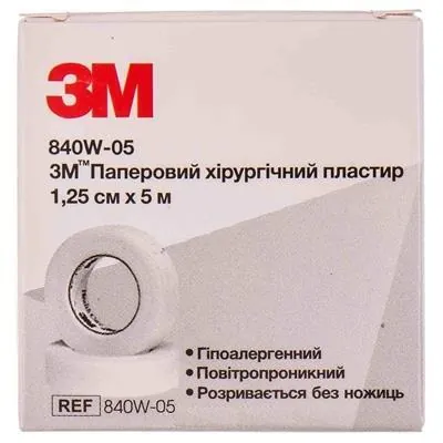Пластир хірургічний 3М 840W-05 на паперовій основі, білий 1,25 см х 5 м, 1 штука