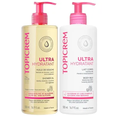 Набір Topicrem Ultra Hydratant (Зволожуюча емульсія для тіла 500 мл + Олійка для душу 500 мл)