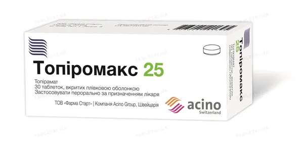 Топіромакс 25 таблетки, в/плів. обол. по 25 мг №30 (10х3)