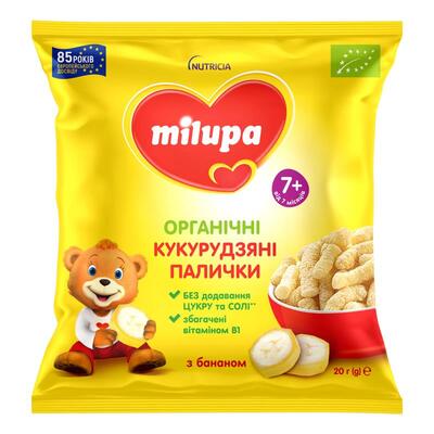 Палочки кукурузные Milupa для детей от 7 месяцев с бананом, 20 г