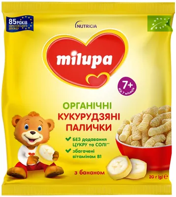 Палички кукурудзяні Milupa для дітей від 7 місяців з бананом, 20 г