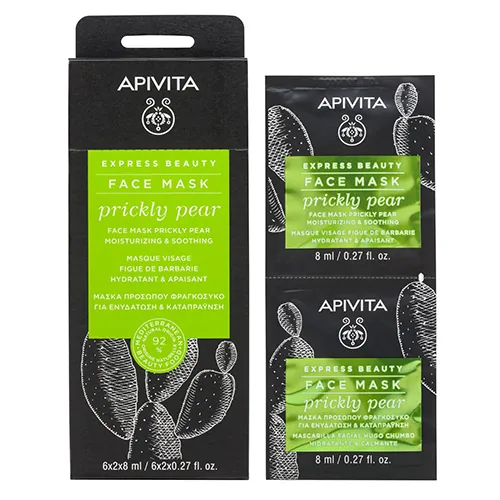 Маска для обличчя Apivita Express Beauty Зволоження та заспокійлива дія з опунцією, 2 шт х 8 мл