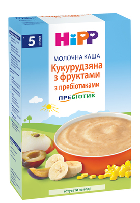 Каша молочная HiPP с пребиотиками Кукурузная с фруктами, с 5 месяцев, 250 г