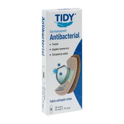 Пластир медичний Tidy Antibacterial бактерицидний на тканинній основі, 72 мм x 19 мм, 10 штук