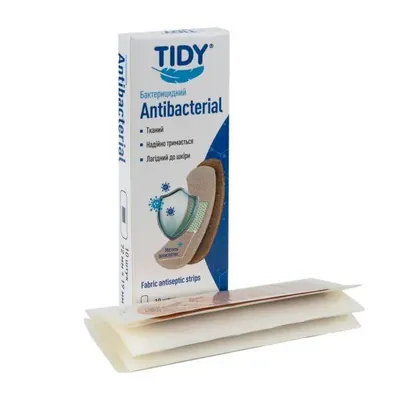 Пластир медичний Tidy Antibacterial бактерицидний на тканинній основі, 72 мм x 19 мм, 10 штук