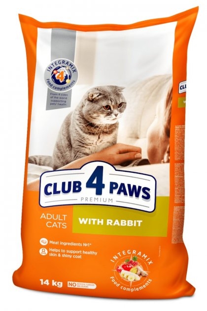Корм сухой для взрослых кошек Club 4 Paws Premium Adult cats с кроликом, 14 кг