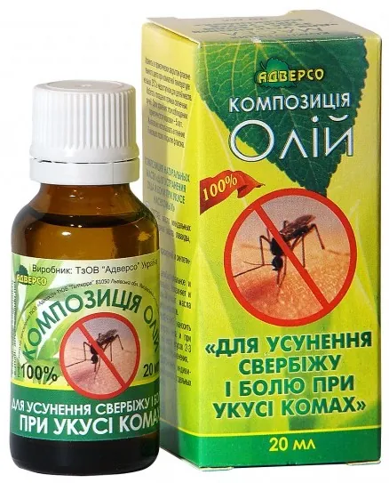 Композиція олій Адверсо Для усунення свербіжу і болю при укусі комах, 20 мл