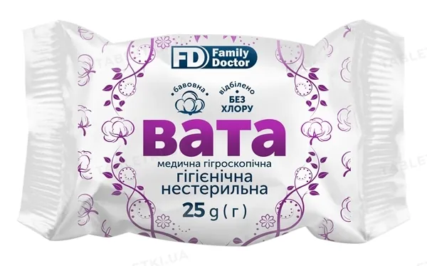Вата нестерильна FD Family Doctor медична гігроскопічна, гігієнічна, ролик 25 г