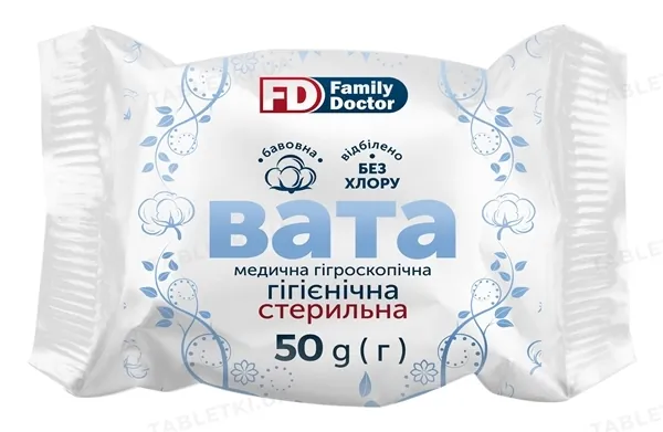 Вата стерильна FD Family Doctor медична гігроскопічна, гігієнічна, ролик 50 г