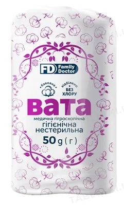 Вата нестерильна FD Family Doctor медична гігроскопічна, гігієнічна, "Зіг-Заг", 50 г