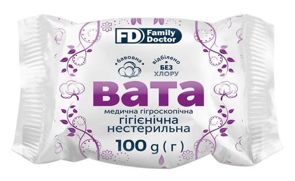 Вата нестерильна FD Family Doctor медична гігроскопічна, гігієнічна, ролик 100 г