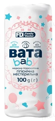 Вата FD Family Doctor baby нестерильна медична гігроскопічна, гігієнічна дитяча, "Зіг-Заг", 100 г