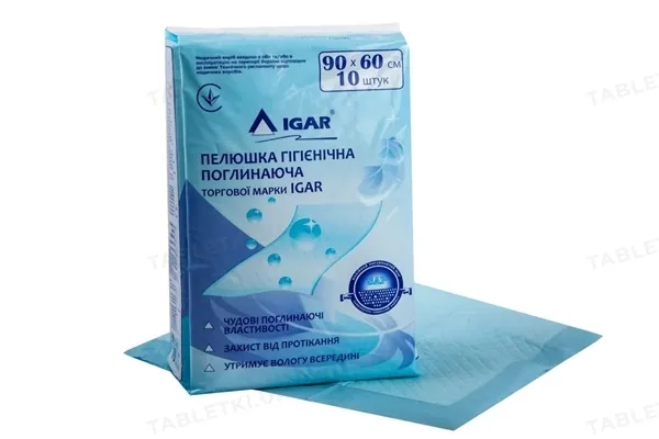 Пелюшки IGAR одноразові поглинаючі 90 x 60 см, 10 шт