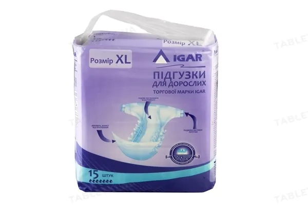 Підгузки для дорослих IGAR розмір XL, 15 штук