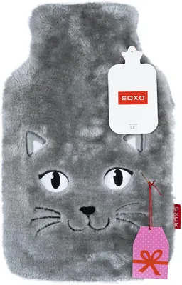 Грілка гумова Soxo сіра у вигляді кота, 1,8 л