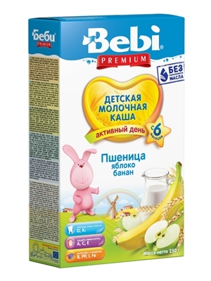 Каша молочна Bebi Premium Пшенична з яблуком і бананом, з 6 місяців, 200 г