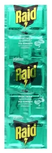 Пластини для фумігатора Raid від комарів евкаліпт, 10 шт