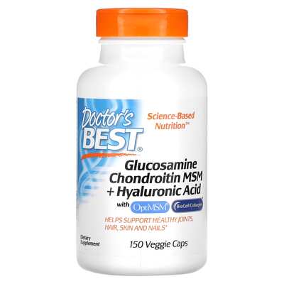 Глюкозамин Хондротин МСМ + Гиалуроновая кислота Doctor's Best Glucosamine Chondroitin MSM +Hyaluronic Acid, 150 капсул