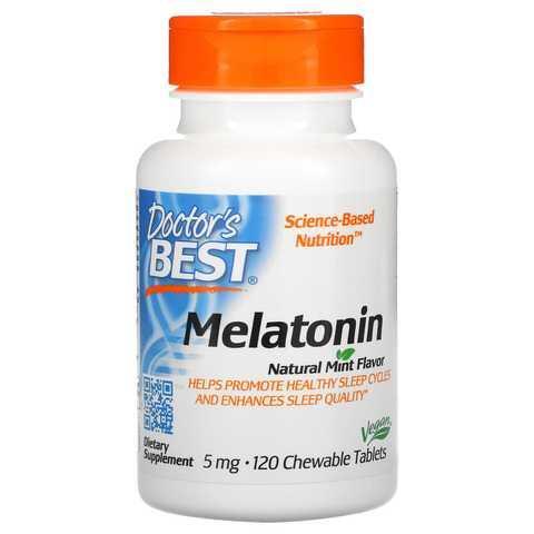 Мелатонін 5 мг Doctor's Best Melatonin м'ятний смак, 120 жувальних таблеток