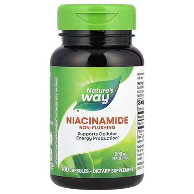Ніацинамід (Вітамін В3) Nature's Way Niacinamide 500 мг, що не викликає почервоніння, 100 веганських капсул