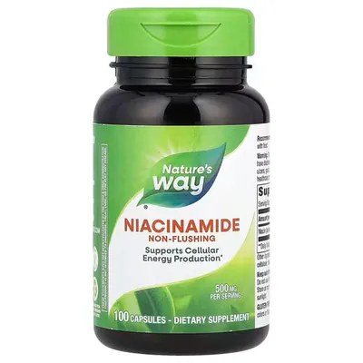 Ніацинамід (Вітамін В3) Nature's Way Niacinamide 500 мг, що не викликає почервоніння, 100 веганських капсул