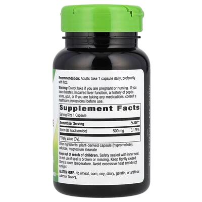 Ніацинамід (Вітамін В3) Nature's Way Niacinamide 500 мг, що не викликає почервоніння, 100 веганських капсул