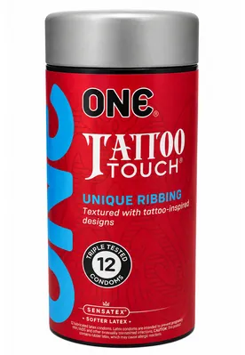 Презервативи ONE Tattoo Touch унікальна текстура з малюнком, кольорові, 12 штук