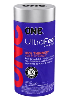 Презервативи ONE UltraFeel 2 в 1 ультратонкі з додатковим пакетом змазки, 10 штук