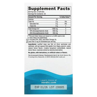 Омега Nordic Naturals Ultimate Omega 640 мг, лимон, 60 гелевых капсул