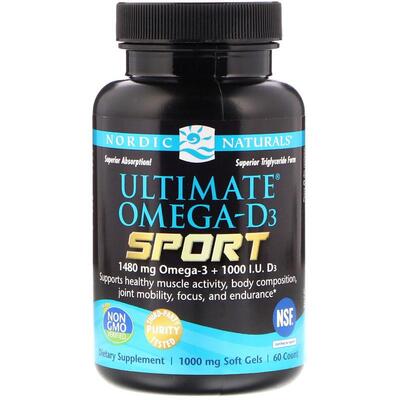 Омега-D3 спорт Nordic Naturals Ultimate Omega-D3 Sport 1000 мг, 60 капсул