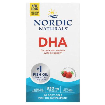 Докозагексаєнова кислота Nordic Naturals DHA 415 мг, полуниця, 90 капсул