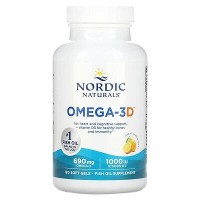 Омега-3D Nordic Naturals Omega-3D 690 мг/1000 МЕ, 120 капсул