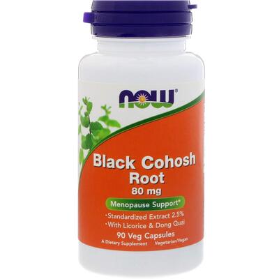 Клопогона кистевидного корня с лакрицей и дягилем NOW Black Cohosh Root 80 мг, 90 вегетарианских капсул