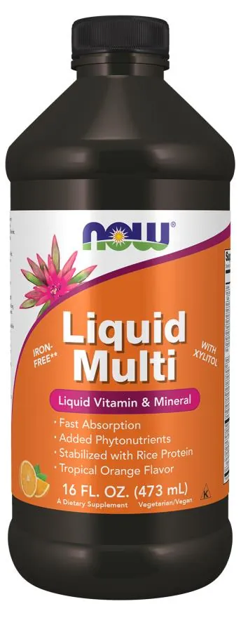 Мультивітаміни NOW Liquid Multi рідкі тропічний апельсин, 473 мл