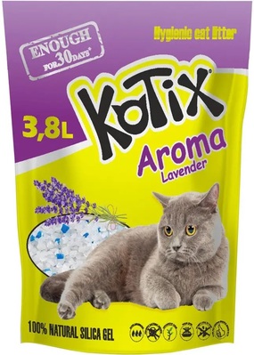 Наповнювач для котячого туалету Kotix Aroma Lavender силікагелевий поглинаючий із ароматом лаванди, 3,8 л (1,8 кг)