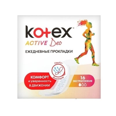 Ежедневные гигиенические прокладки Kotex Active Deo экстратонкие, 16 шт