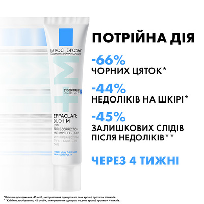 Гель-крем La Roche-Posay Effaclar Duo+ M потрійної дії для корекції недоліків проблемної шкіри та запобігання їх повторній появі, 40 мл