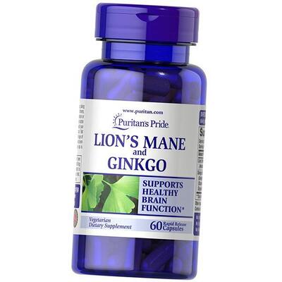 Экстракт Львиной гривы и гинкго билоба Puritan's Pride Lion's Mane and Ginkgo, 60 капсул