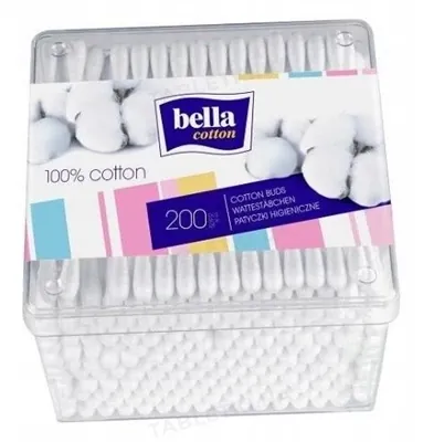 Палички ватні гiгiєнiчні Bella Cotton, пластикова прямокутна упаковка, 200 штук