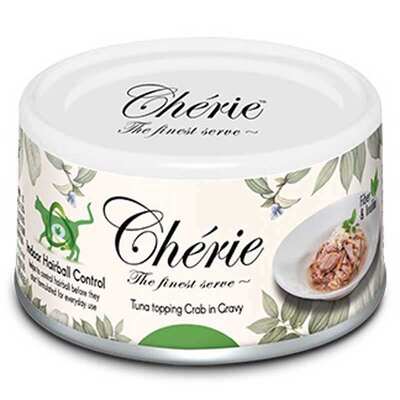Корм влажный Cherie Indoor Hairball Control для кошек с тунцем и крабом в соусе для предотвращения образования шерстяных комочков, 80 г