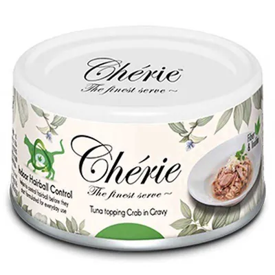Корм вологий Cherie Indoor Hairball Control для котів з тунцем та крабом в соусі для запобігання утворення шерстяних грудочок, 80 г