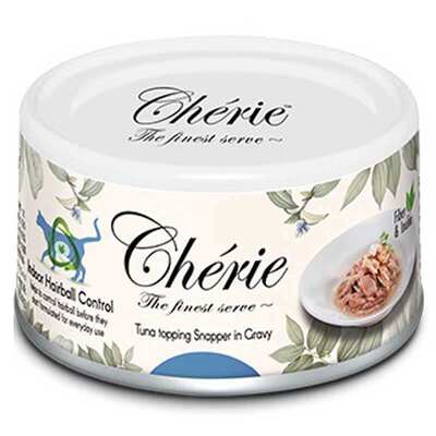 Корм влажный Cherie Indoor Hairball Control для кошек с тунцом и луцианом в соусе для предотвращения образования шерстяных комочков, 80 г