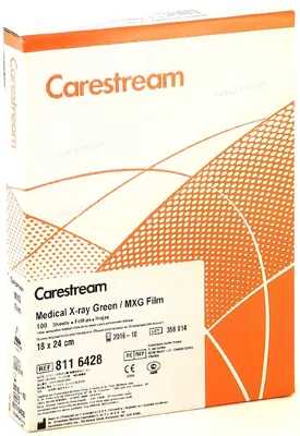 Рентгенплівка Carestream Medical X-ray Green/MXG зеленочутлива 18 см х 24 см №1