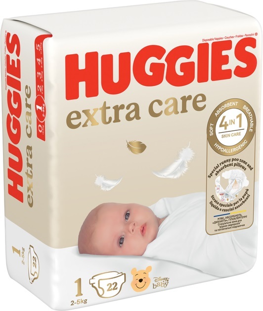 Підгузки Huggies Extra Care дитячі, розмір 1, 2-5 кг, 22 шт