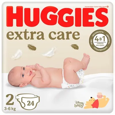 Підгузки Huggies Extra Care дитячі, розмір 2, 3-6 кг, 24 шт