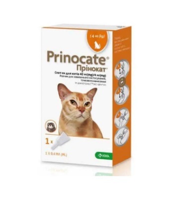 Капли Prinocat от блох, чесоточных клещей, профилактика дирофиляриоза для кошек до 4 кг, 1 пипетка по 0,4 мл