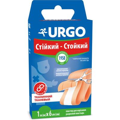 Пластырь медицинский Urgo Стойкий на тканевой основе, лента 1 м х 6 см, 1 штука