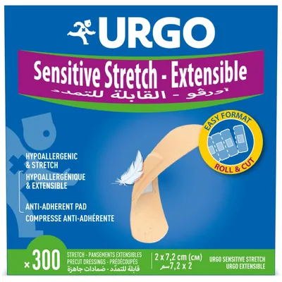 Пластир медичний Urgo Sensitive Stretch Extensible Еластичний на тканинній основі 2 x 7,2 см, 300 штук
