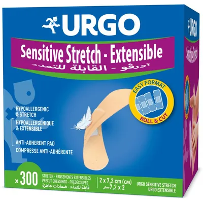 Пластир медичний Urgo Sensitive Stretch Extensible Еластичний на тканинній основі 2 x 7,2 см, 300 штук