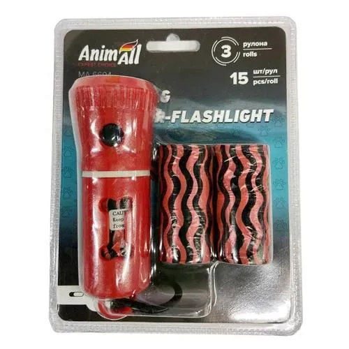 Диспенсер-ліхтарик AnimAll з пакетами для прибирання за собаками, червоний